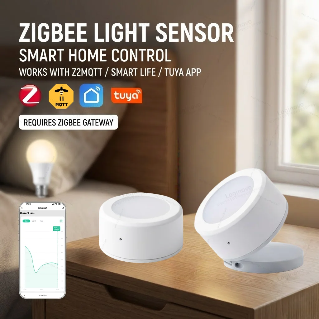 Фото Датчик освещенности ZigBee: измеритель яркости, детектор освещения (LUX), отслеживание уровня освещения, домашняя автоматизация с поддержкой Smart Life, TUYA, Z2M. №1