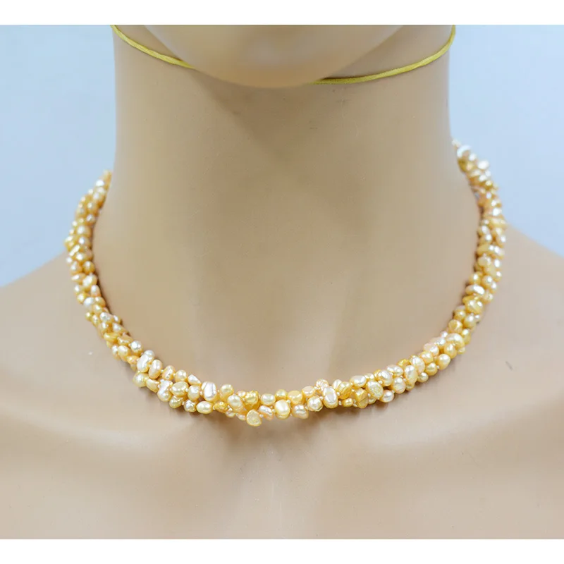 3-жильное ожерелье из натурального барочного жемчуга ААА 3 мм. Изысканные Женские