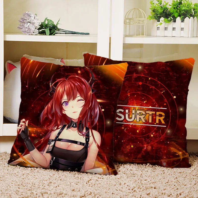

Anime Game Arknights Surtr Cartoon Square Throw Pillow Cosplay Japanese Game Siesta Short Plush Sofa Cushion Xmas Gifts MZ
