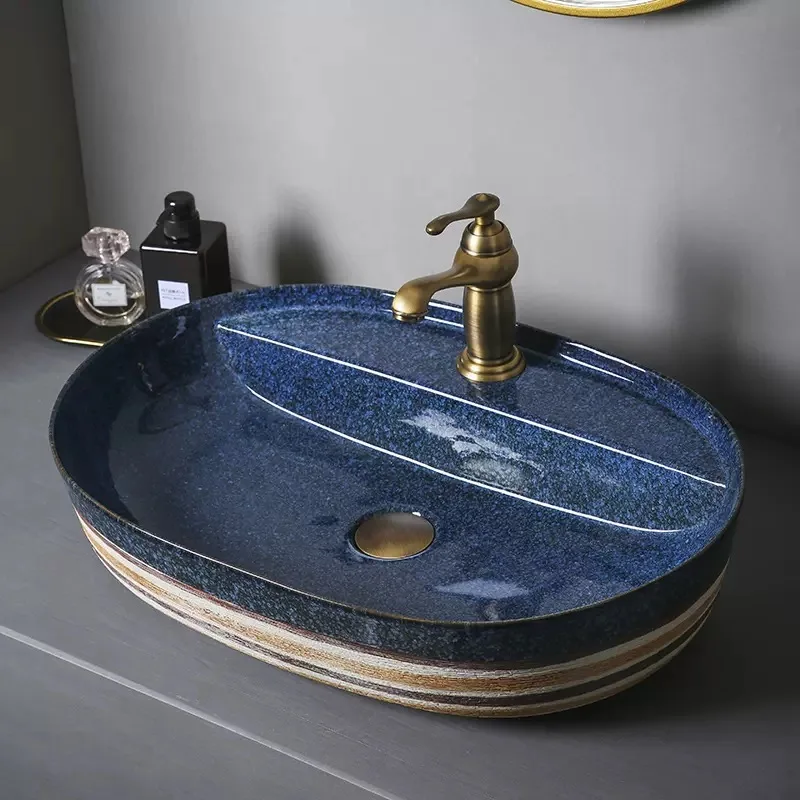 

Mutil-Color Table Basin Oval Washbasin Ceramic Washbasin Art Basin Balcony Bathroom Countertop bathroom sink 590*410*130mm