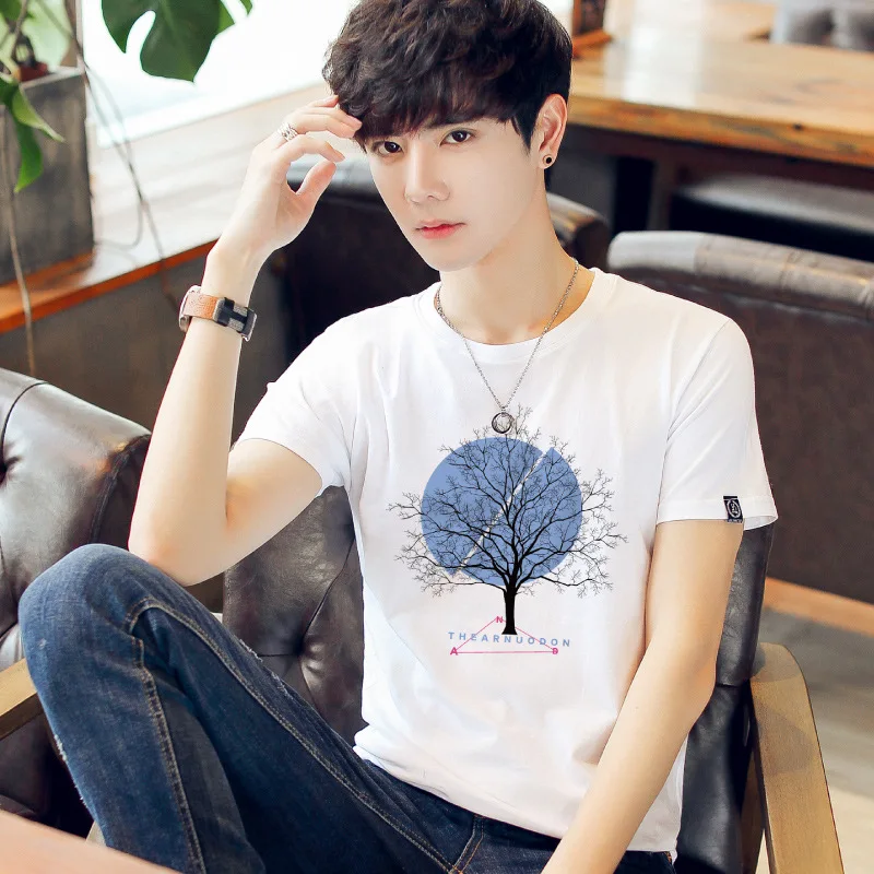 

12610 Men's T-Shirts Summer Short Sleeve t shirt men Simple creative design line cross Print cotton Brand shirts Men Top Tees