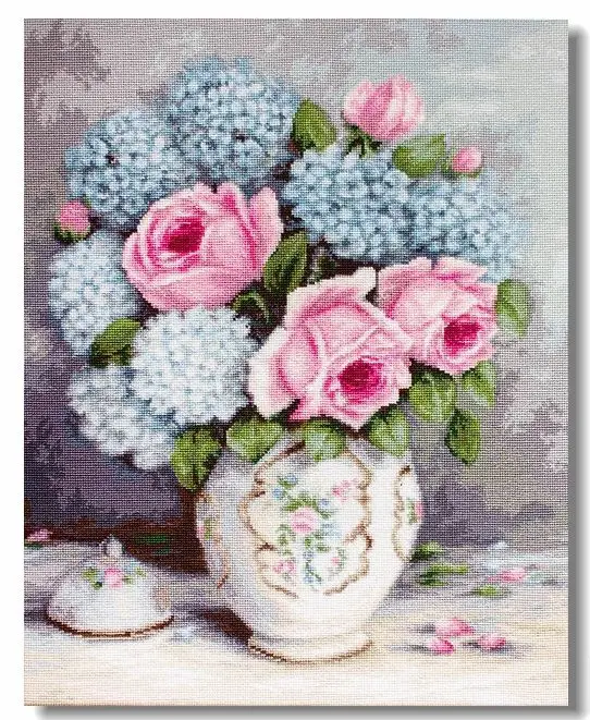 

Roses and Hydrangea 50-60 Cross Stitch Ecological Cotton Thread Embroidery Home Decoration Hanging Painting Gift