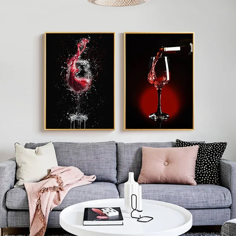 Современная Картина На Холсте С Красным Вином И Духами Очки Абстрактное
