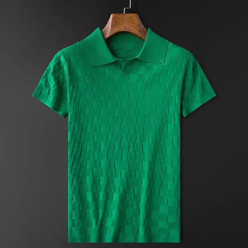 

2022 New Summer Mens Polo Shirts Male Turn Down Collar Short Sleeve Casual Tops Men's Solid Color Knitted Clothing Tees A27