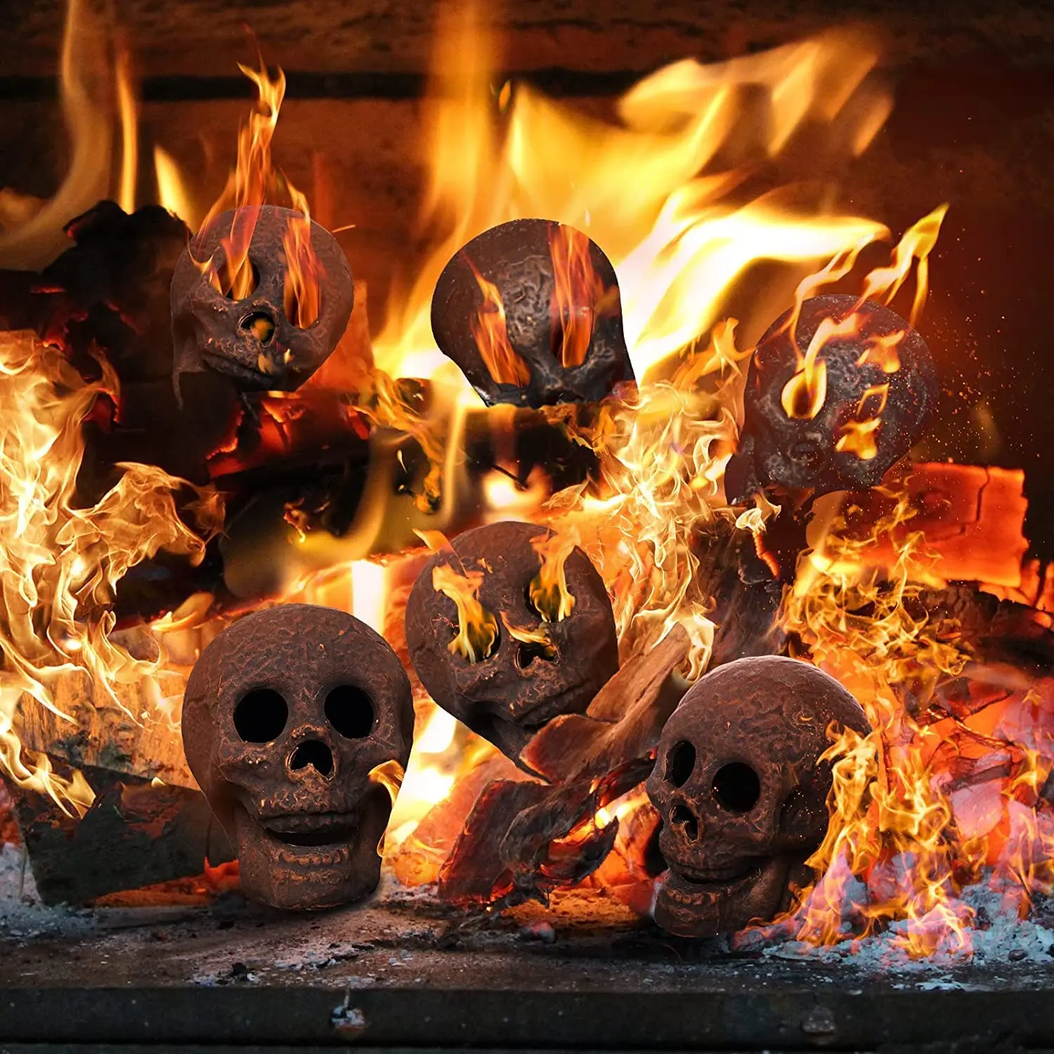 5Pcs Terrifying Human Skull Fire Pit Fireproof Imitated Human Skull Ceramic Halloween Skull Shaped Fire Stones for Fire Pit