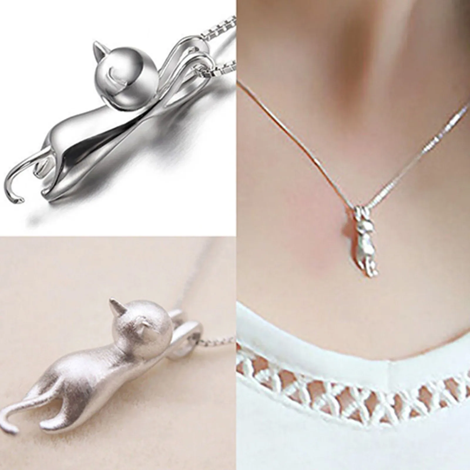 Necklaces for Women A Laye Necklaces for Women Trendy Silver Cat Pendant Necklace 3D Cat Necklace For Women Necklace Geometric images - 6