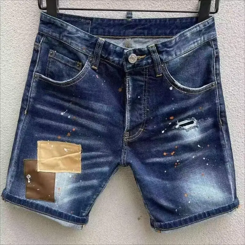 

Мужские модные короткие джинсы с дырками, повседневные Модные мотоциклетные и байкерские шорты из джинсовой ткани