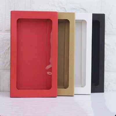 

20pcs/lot Kraft Cardboard Phone Case Packaging Box Gift Box Red/White/Brown/Black Paper Drawer Box With Clear Window
