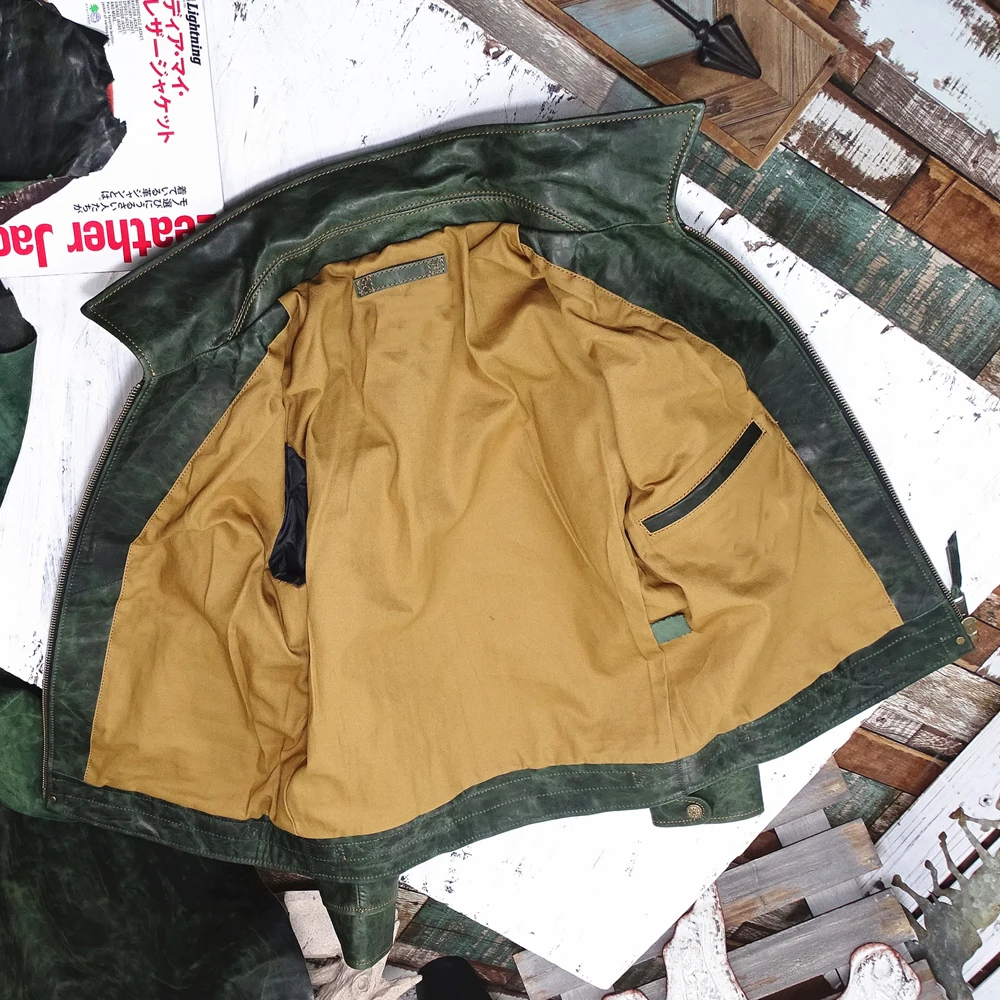 Зимняя мужская куртка-бомбер из натуральной кожи верхнее пальто зеленая куртка