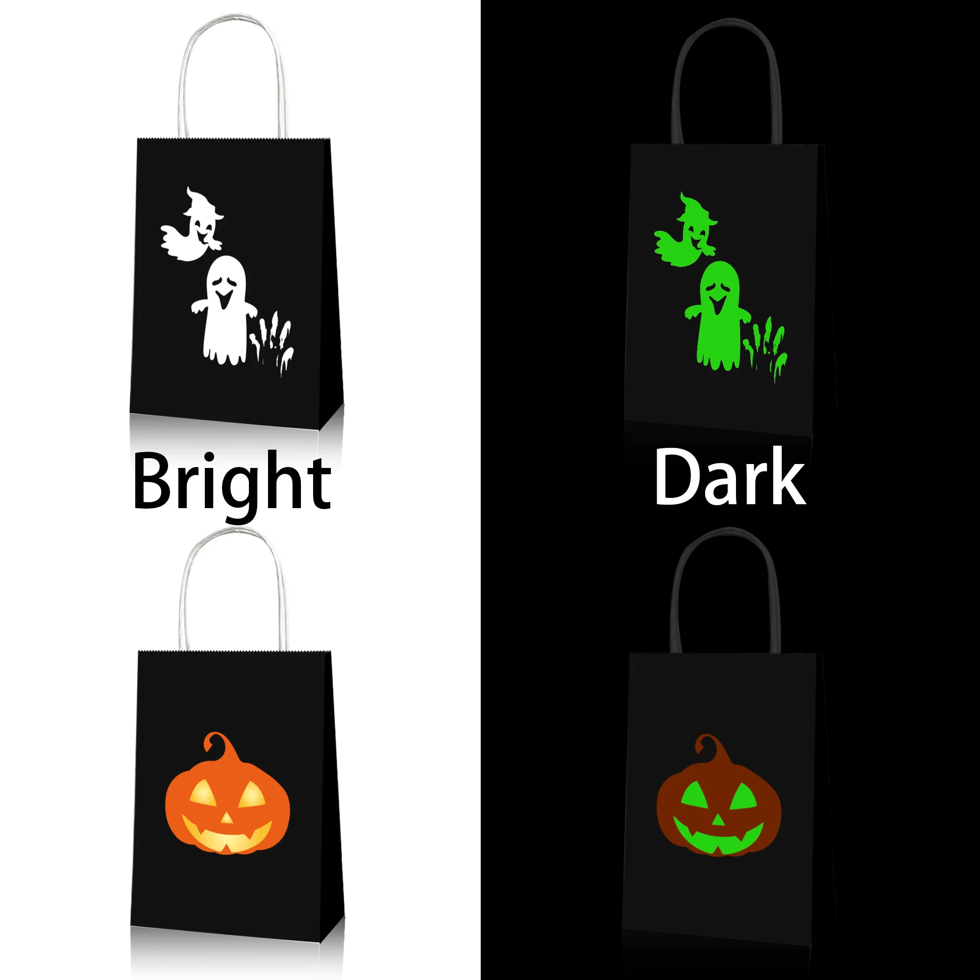 

BD048 12Pcs Special Halloweeen Boo Ghost Party Fluorescent Glow Portable Tote Paper Gift Bags Treat or Trick Party Decorations