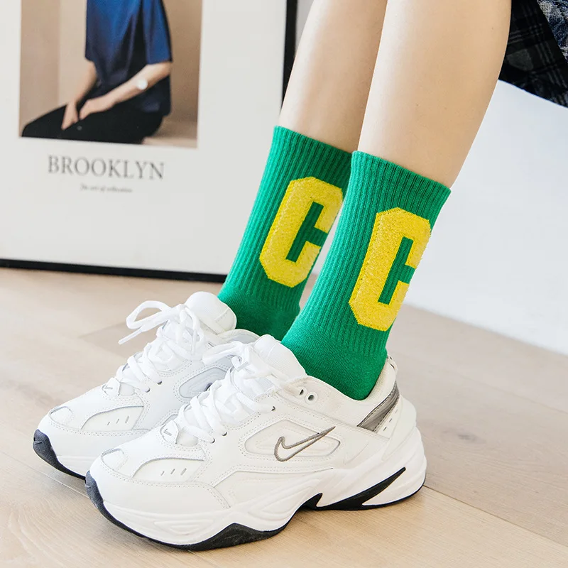 Boneless Hand Stitched Head Color Big Letter Socks Women Autumn and Winter New Tube Cotton Lovers Net Red Tide |