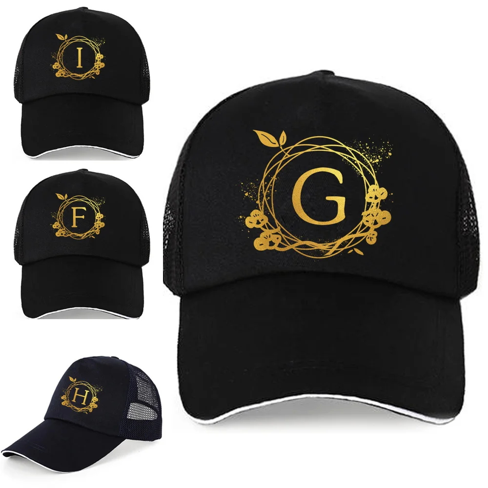 

Baseball Hat Pure Cotton Breathable Caps New Women Sunscreen Visors Hats Adjustable Back Buckle Mesh Cap Wreath Letter Print Men
