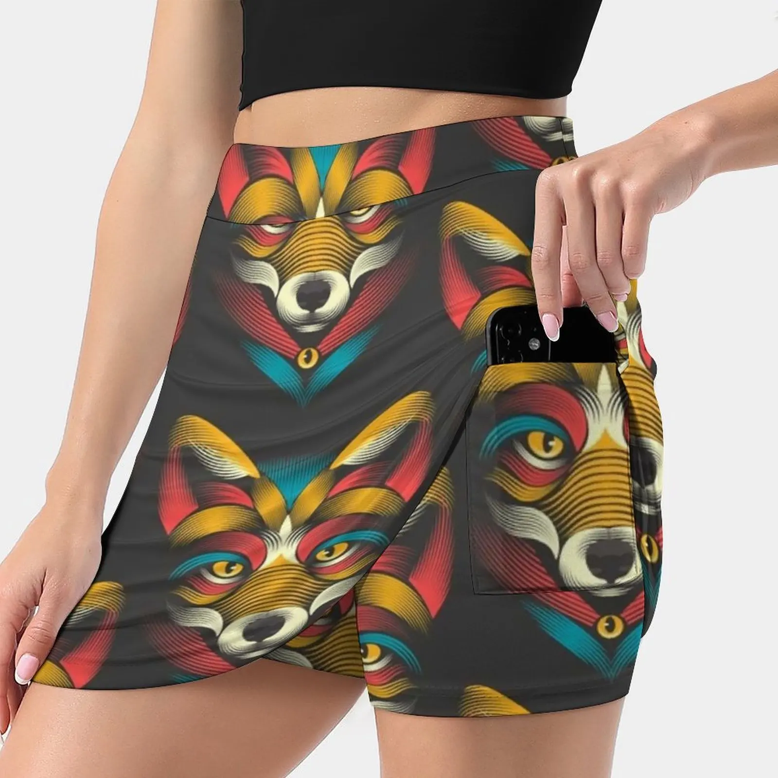 

Foxoul Women's skirt With Pocket Vintage Skirt Printing A Line Skirts Summer Clothes Pagata Fox Animal Totem Technicolor Forest
