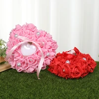2022 new heart shape rose flowers ring box romantic wedding jewelry case ring bearer pillow cushion holder valentines day gift
