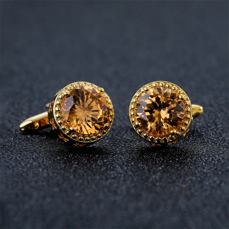 

Round Zircon Cufflinks for Men High-end Luxury French Shirt Accessories Business Banquets Wedding Cuff Links Men's Jewelry Gifts