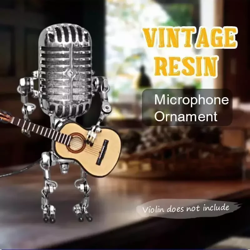

Vintage Microphone Robot Desk Lamp Touch Change Brightness Wrought Iron Rock Guitar Industrial Style Home Decoration Crafts