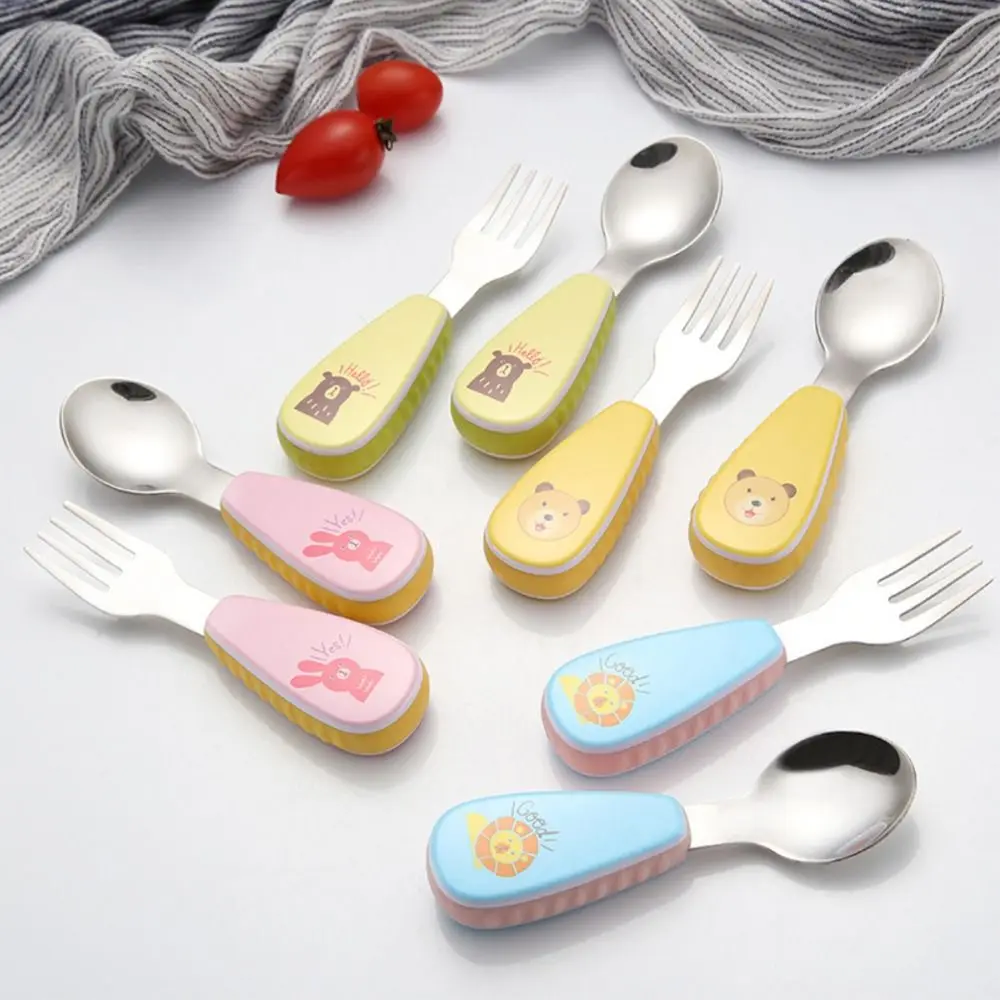 

Cartoon Learn to Eat Baby Feeding With Storage Box Toddler Dinnerware Set Baby Tableware Short Handle Spoon Fork Set
