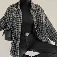 women autumn plaid jacket check houndstooth lapel collar coat winter female new full sleeves single breasted outerwear classic