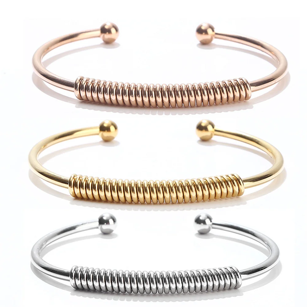 

3 Colors Stainless steel Wire Bangle Spring Thread Opening Bangle DIY Simple Bracelet Female Jewelry Accessories