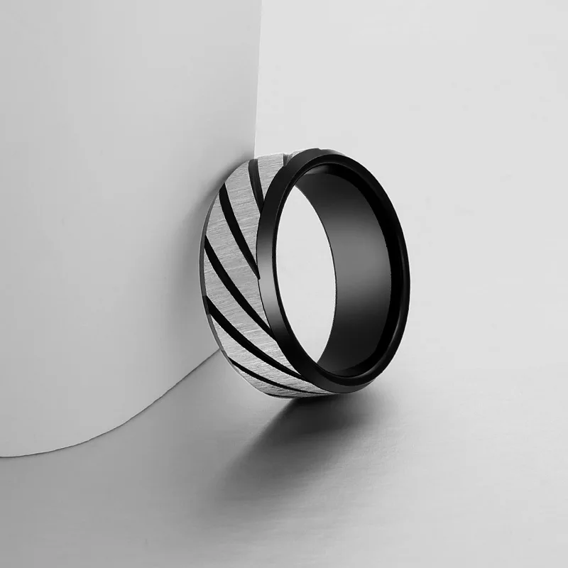 Shuangshuo 2023 Fashion Men Rings Stainless Steel Oblique Line Spinner Rings Rotatable Anniversary Couple Rings for Men Jewelry