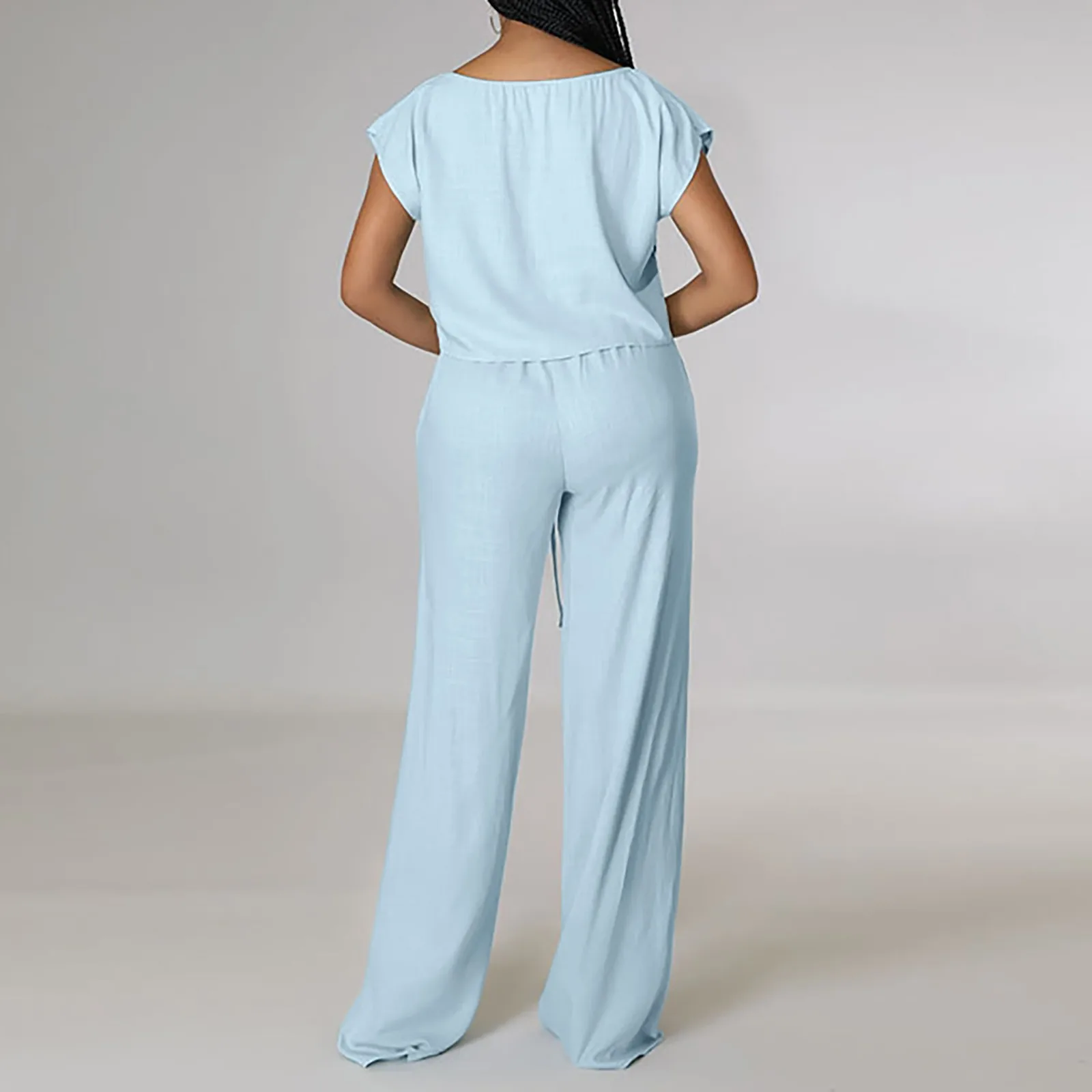 Женская летняя однотонная короткая рубашка с эластичной высокой талией и