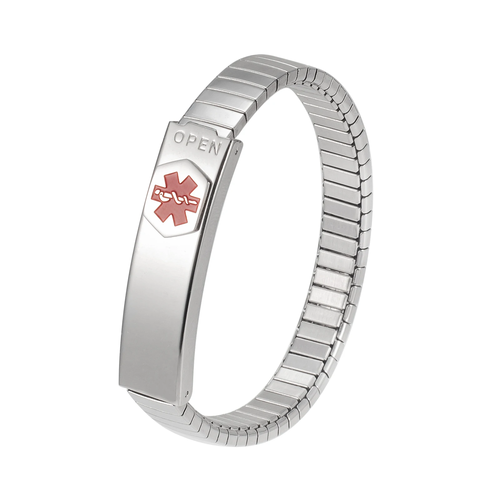 

Wollet Women Medical Alert ID Silver Stainless Steel Personalized Emergency Adjustable Elastic Bracelet for Diabetes Type 1 2