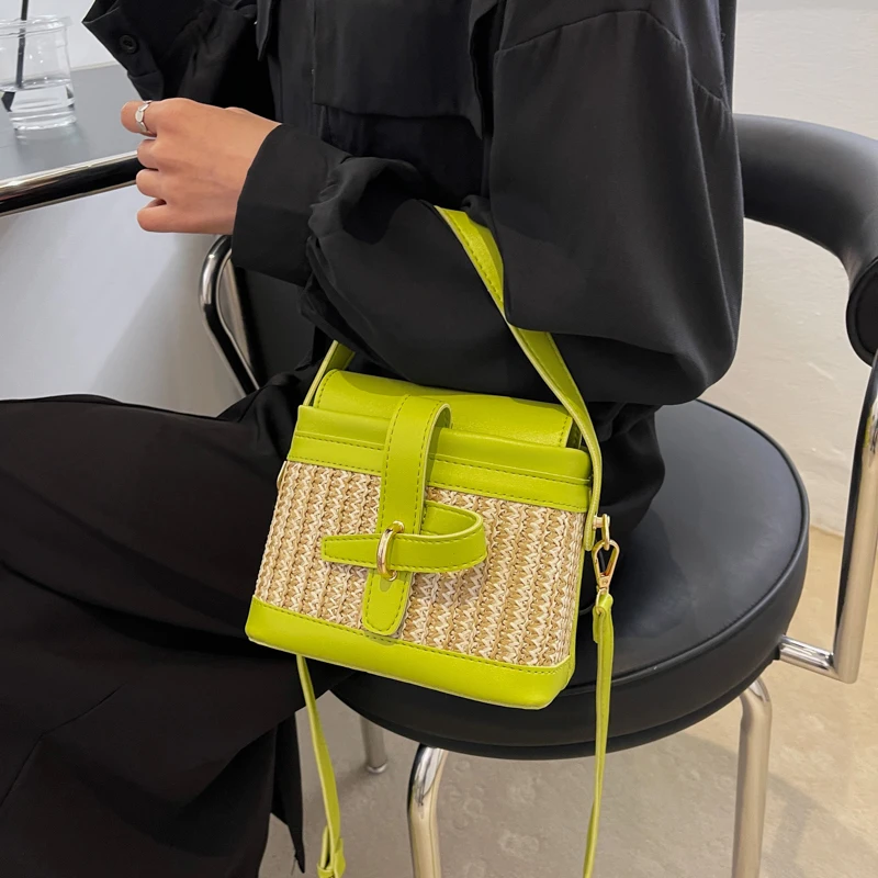 Mini Straw Bucket Bags for Women 2023 Summer Trendy Crossbody Bags Lady Travel Purses and Handbags Female Shoulder Simple Bag