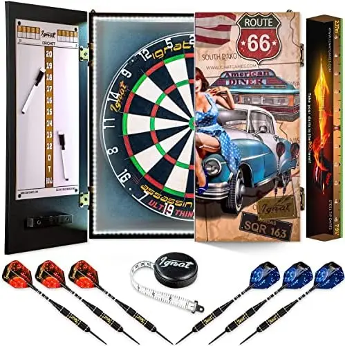 

Board Professional Set - Competition Size Kenyan Sisal Dart Board for Adults with 6 Professional Steel Darts - Staple-Free Ultra