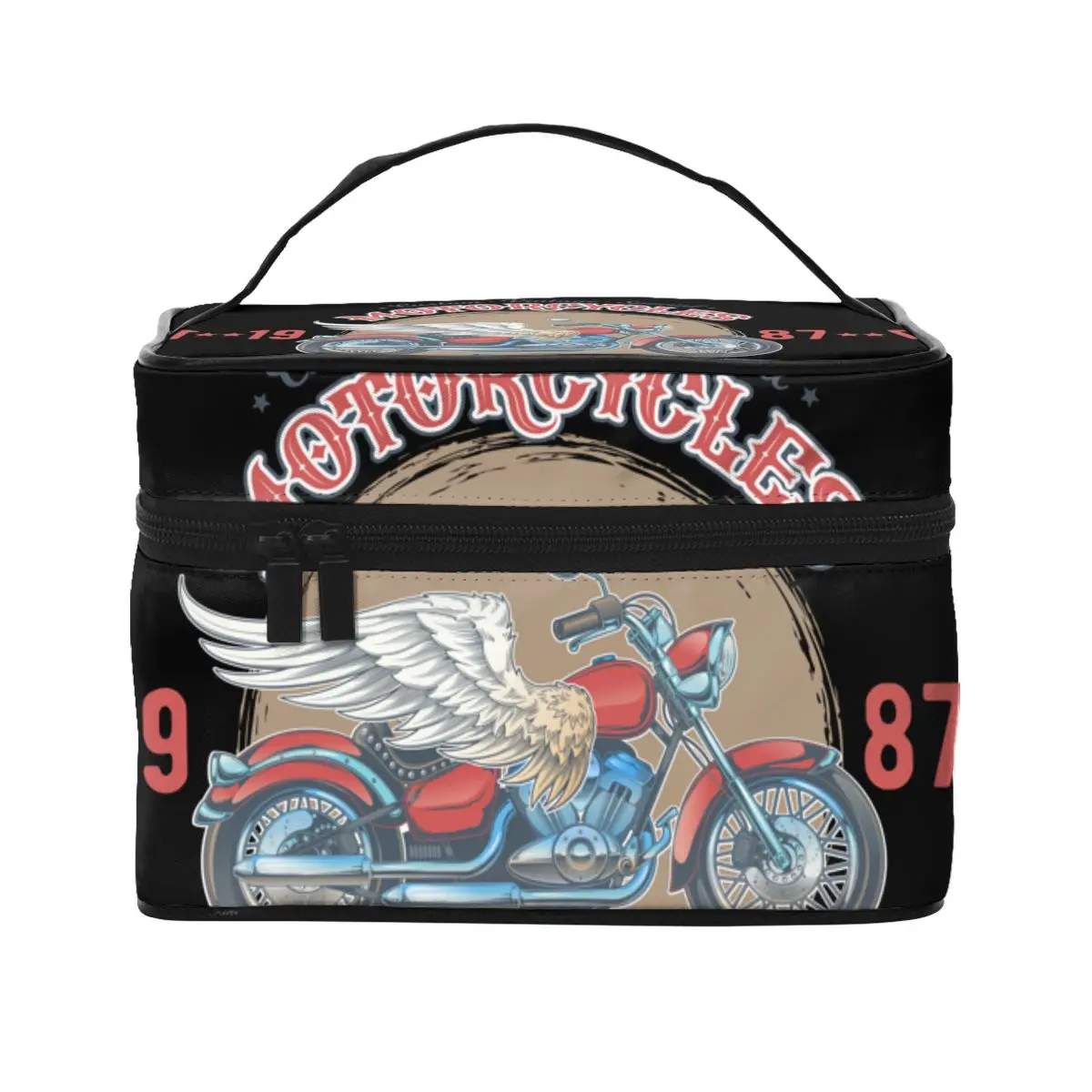 

Women Makeup Bags cosmetic bag Toiletries Organizer Travel Storage Bag Vintage Badges With Motorcycle