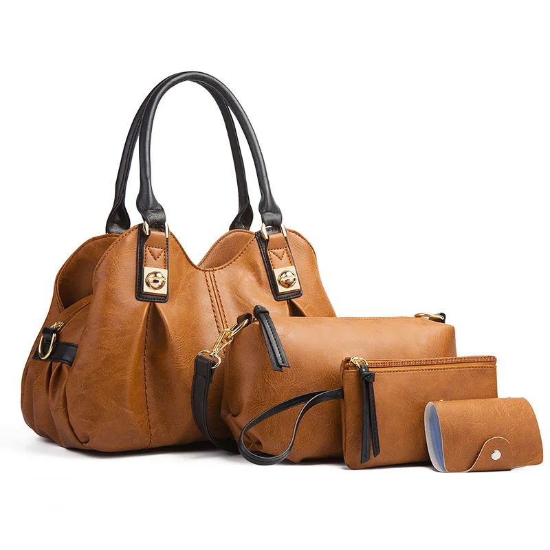 

4pcs/set women fashion leather handbag crossbody shoulder bag female clutch bag credit card holder high quality luxury set bag