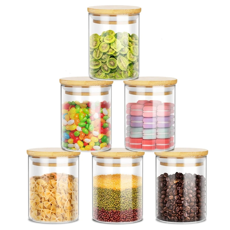 

Spice Jars Set Of 6,450Ml Glass Jars With Bamboo Lids,Clear Kitchen Glass Storage Containers For Pantry Organization