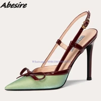 new green pumps bow knot decor back strap shallow stilettos pumps ankle buckle high heels women shoes spring fashion sandals