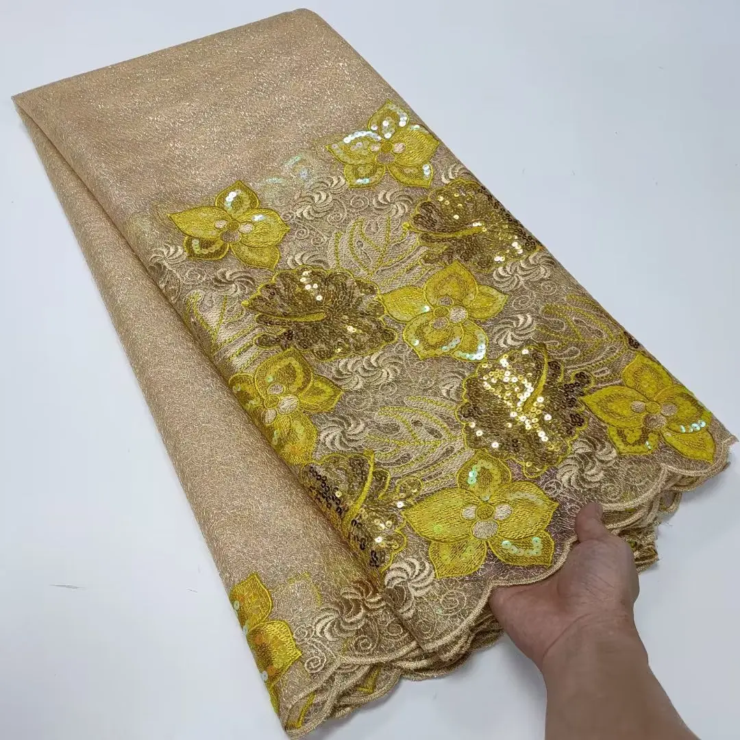 

High Quality Embroidery Nigerian Lace Fabric Top Selling Sequins Lace Fabrics African French Tulle Lace Fabric Women Dresses