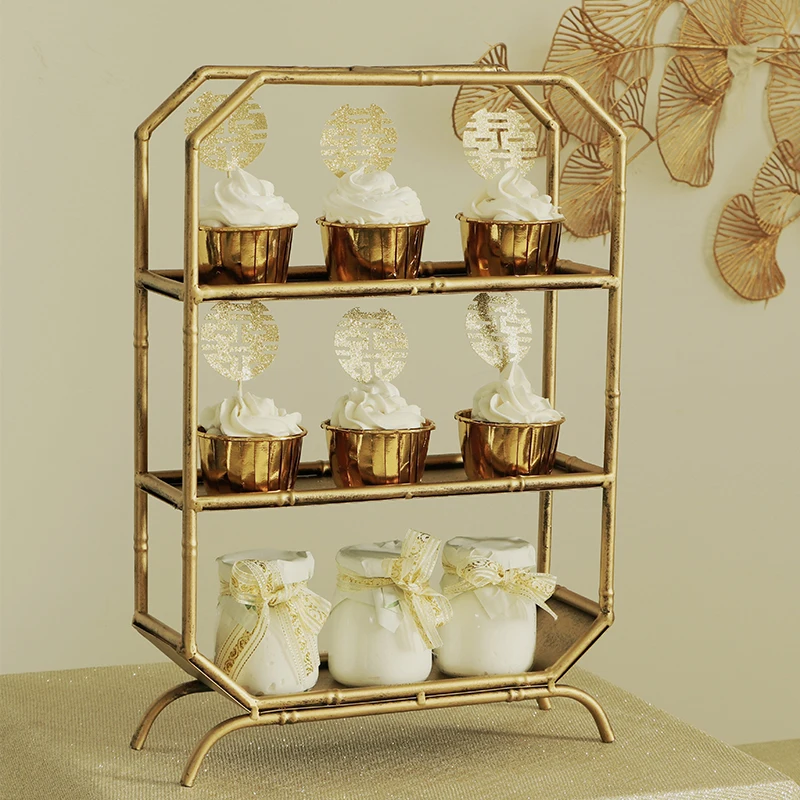 

Chinese Display Decoration Tray Table Dessert Cake Party Tea Rack Break Wedding Stand Dessert Retro Gold Decoration