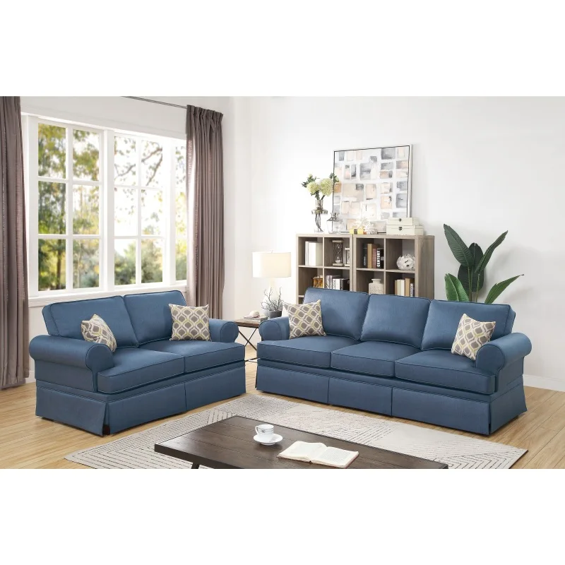 

Convertible Sectional Sofa Set Modern Style Glossy Polyfiber Thicker Cushion Couch Furniture Loveseat and Three Seat for Home