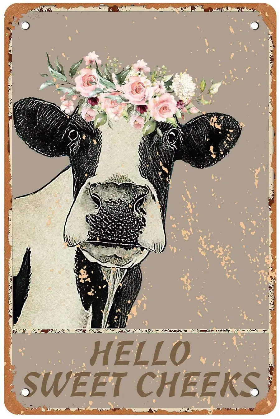 

Sweet Cheeks Cow Wall Decor,Hello Decorative Tin Sign Funny,Cheeky Cow Vintage Retro Poster Paintings Cute Hello Cow Decoration