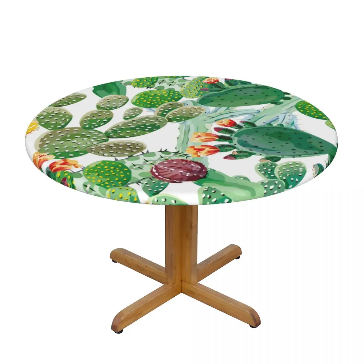 

Round Table Cover Cloth Protector Polyester Tablecloth Cactus Watercolor Table Cover with Elastic Edged