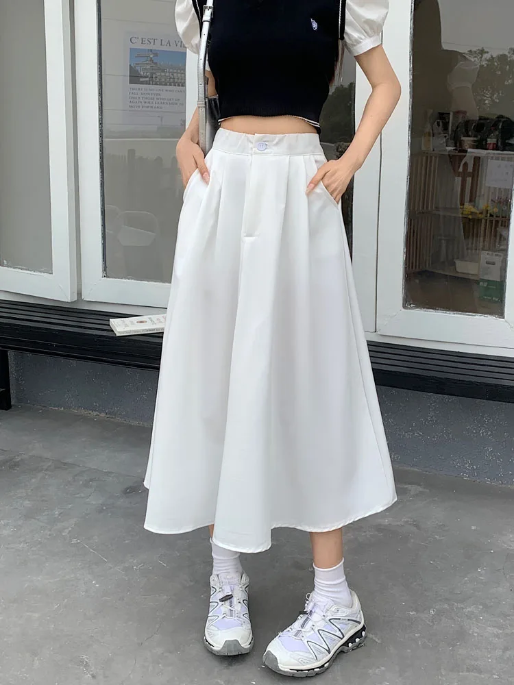 Женская длинная Плиссированная юбка SML белая Повседневная трапециевидная до