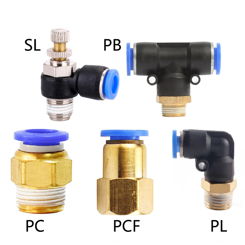 Pneumatic Air Connector Fitting PC PCF/PL/PLF 4mm 6mm 8mm Thread 1/8 1/4  3/8 1/2  Hose Fittings Pipe Quick Connectors