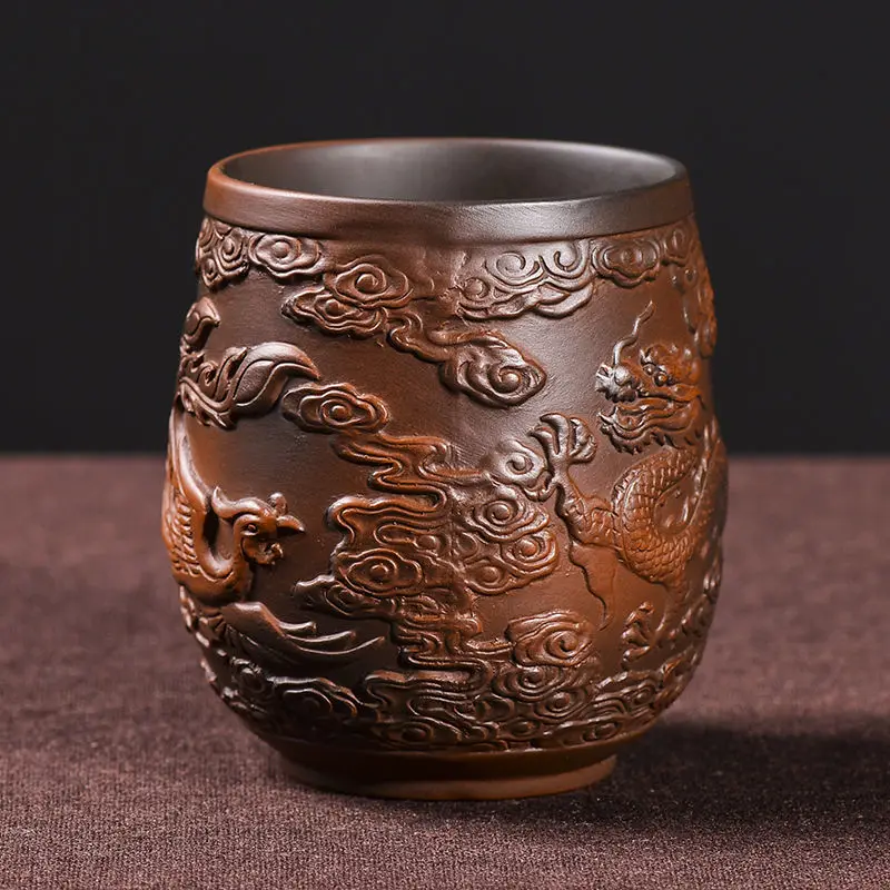 

Retro Purple Sand Tea Cup Kungfu Tea Cup Set Master Cup Dragon Phoenix Cup Ceramic Household Cup Tea Set Accessories
