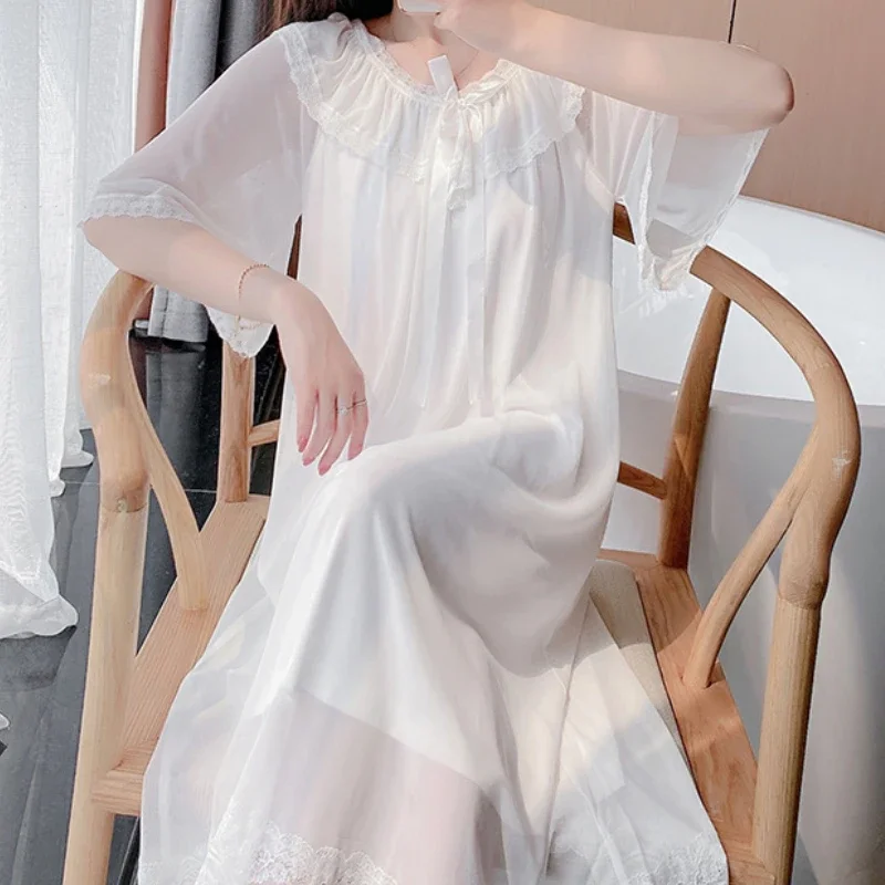 Кавайная ночная рубашка для девочек женская одежда сна женское винтажное Ночное