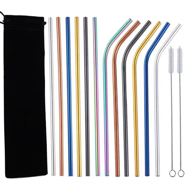 

304 Color Metal Stainless Steel Straw Set Beverage Coffee Milk Tea Juice Straw Straight Bend Straw Available