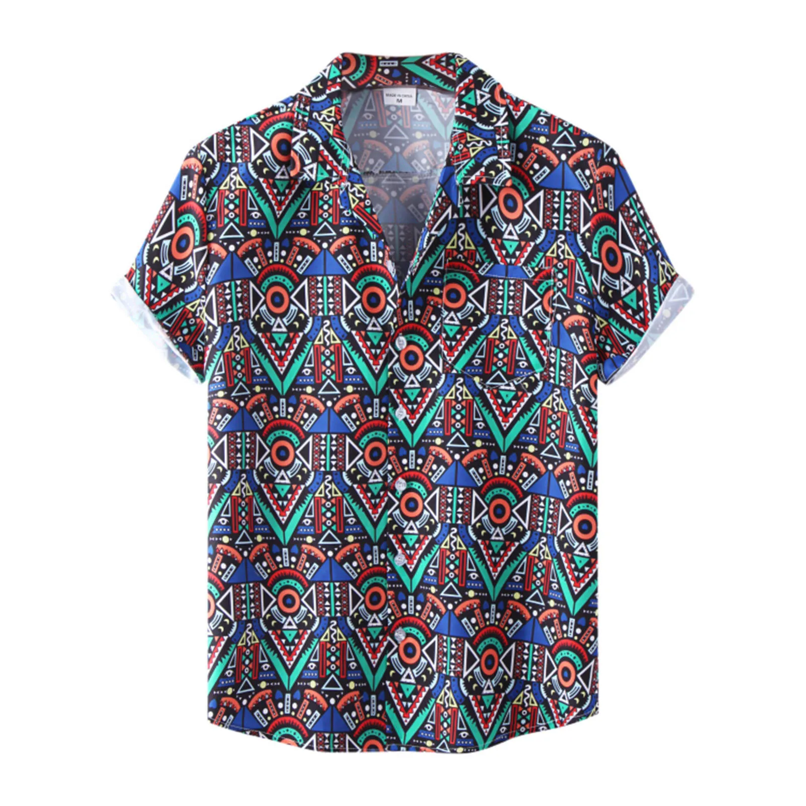 

High Quality Men Spring Printed Turndown Collar Casual Folk-custom Short-sleeved Shirts Blouse Simple Daily Tops Fast Shipping