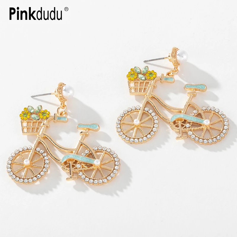 

Pinkdudu Cute Bicycle Drop Earrings Cartoon Style Cutlery Fruit Wine Glass Zircon Alloy Dangle Earrings for Women Jewelry PD988