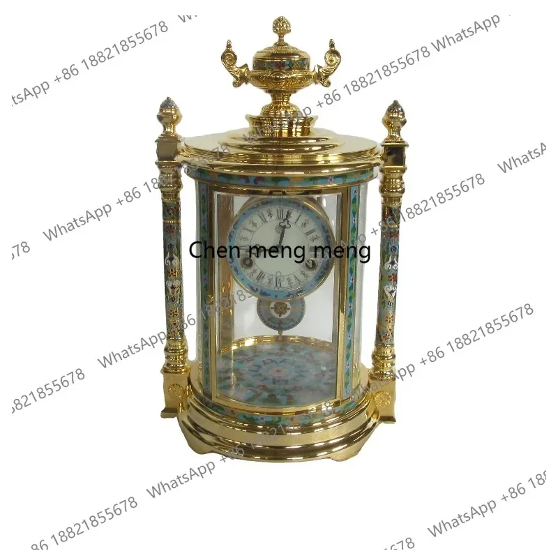 Фото Настольные часы d178 Pavilion Antique French с цветочным декором из латуни и тайской синей эмали, с ключевым механизмом, 15-дневный ход. №3