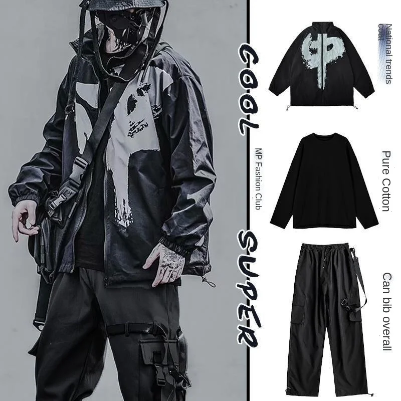 

2022 All Seasons New Loose Freestyle Cool Hip Hop Suit Sets Fashion Brand Casual Coat Boys Tooling Trend Handsome Men's Clothes