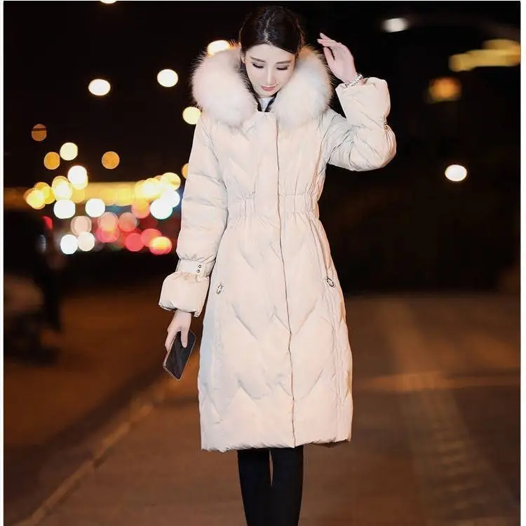 High quality 2022 women's duck down coat with a large genuine real natural fox fur collar hood ladies winter jacket beige black