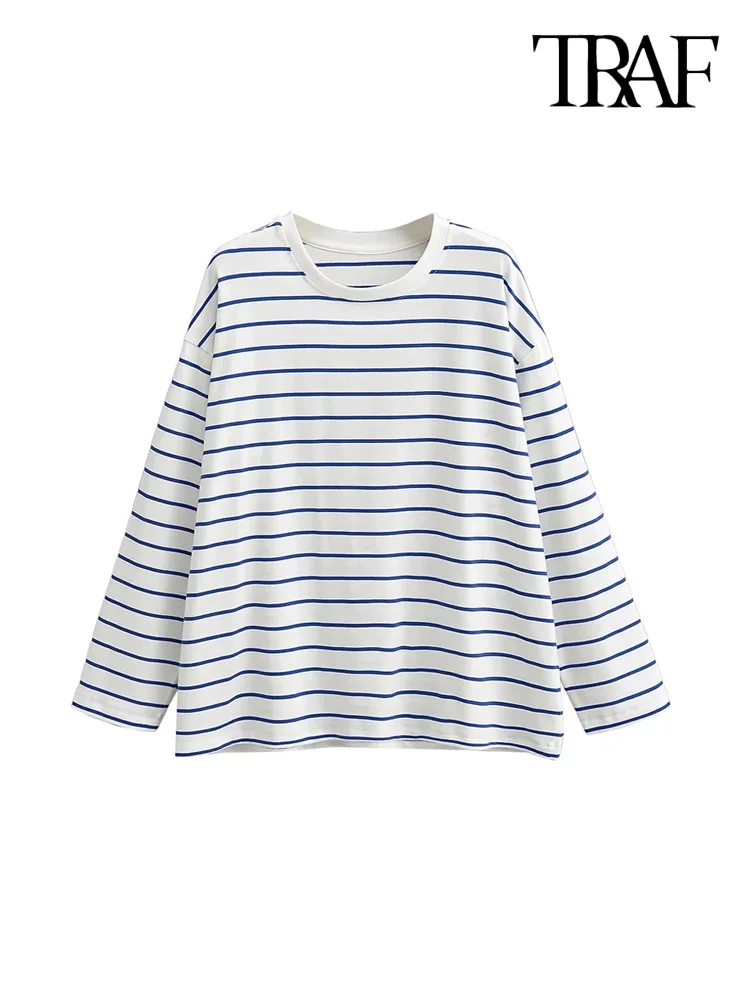 

Футболка женская оверсайз в полоску, с круглым вырезом и длинным рукавом