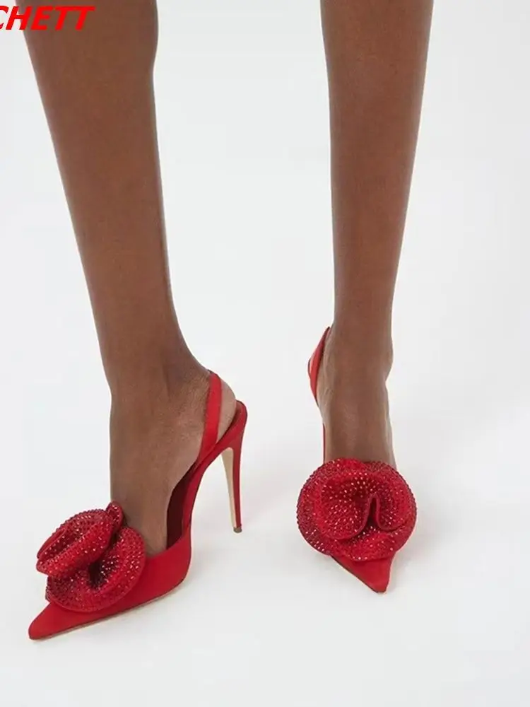 2023 Summer Newest Rhinestone Bling Bling Women Sandals Pointed Toe Slingback Sexy Stiletto Heels Casual Party Modern Sandals