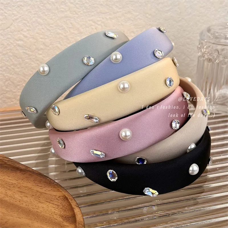 

French Vintage Premium Feel Rhinestone Pearl Hair Band Light Luxury Small Design Sponge Heightening Head Band Hair Clip Female